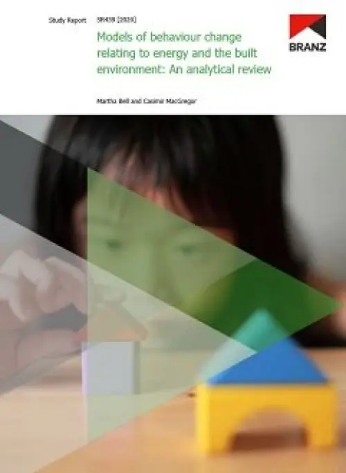 Cover page of a BRANZ study report titled ‘Models of behaviour change relating to energy and the built environment: An analytical review’