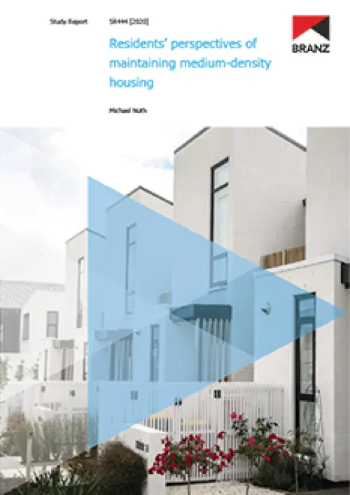 “Cover page of a BRANZ study report titled ‘Residents’ perspectives of maintaining medium‑density housing’