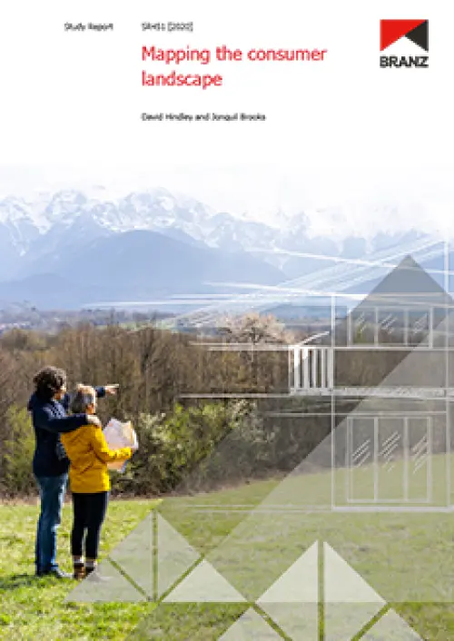 image of the front page of Mapping the consumer landscape, contains image of two people looking over a landscape imagining a house