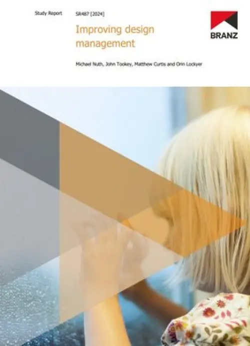 image of the front page of Improving design management, contains photo of a child looking through glass with condensation