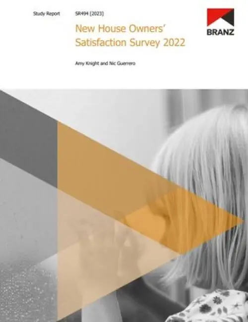 image of the front page of New House Owners’ Satisfaction Survey 2022, contains photo of a child looking through a window with condensation