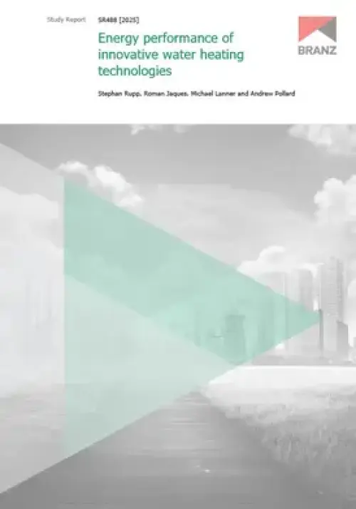 image of front page of Energy performance of innovative water heating technologies, contains image of cityscape in black and white